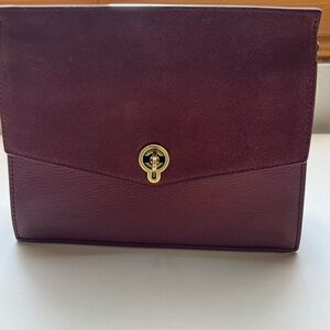 Burgundy Leather Clutch with Gold Accent